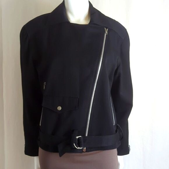 Y2K Theodore Black Moto Jacket 100% Wool Size Small - Picture 4 of 7